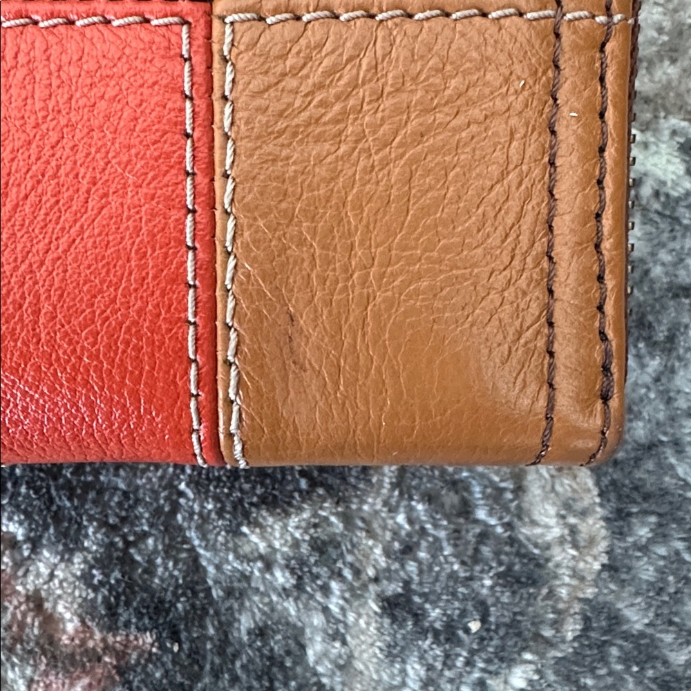 Fossil Brown Leather Colorblock Patchwork Wallet … - image 4